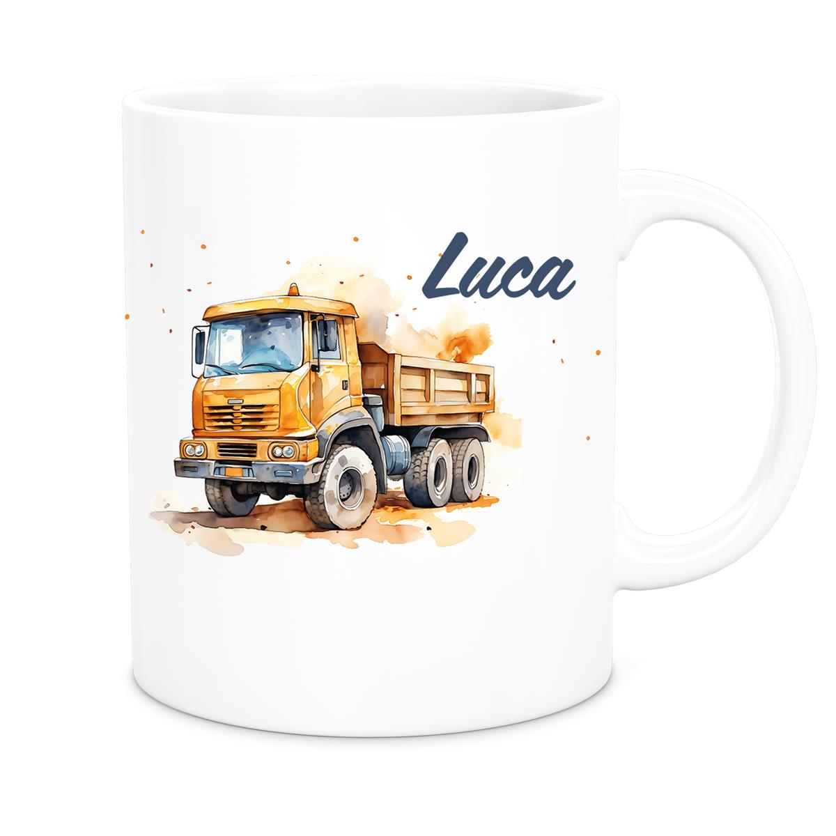 MUCKKI-PRO:c2fc890108ad9ea7e123a345c0a40ff235ff5023261338ca7ed7fca0f25896fb:Tasse Wunschname Baustelle Kipper Keramik Kinderbecher versch. Farben