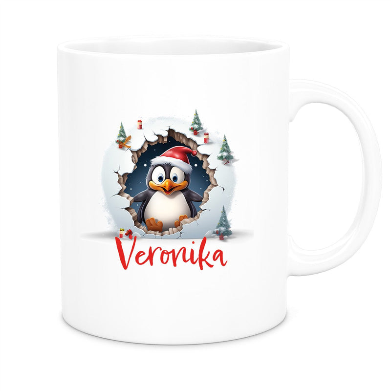 Tasse Wunschname Christmas Pinguin 2 Keramik Kinderbecher versch. Farben