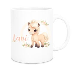 Tasse Pferd 4 Wunschname Keramik Kinderbecher personalisiert versch. Farben