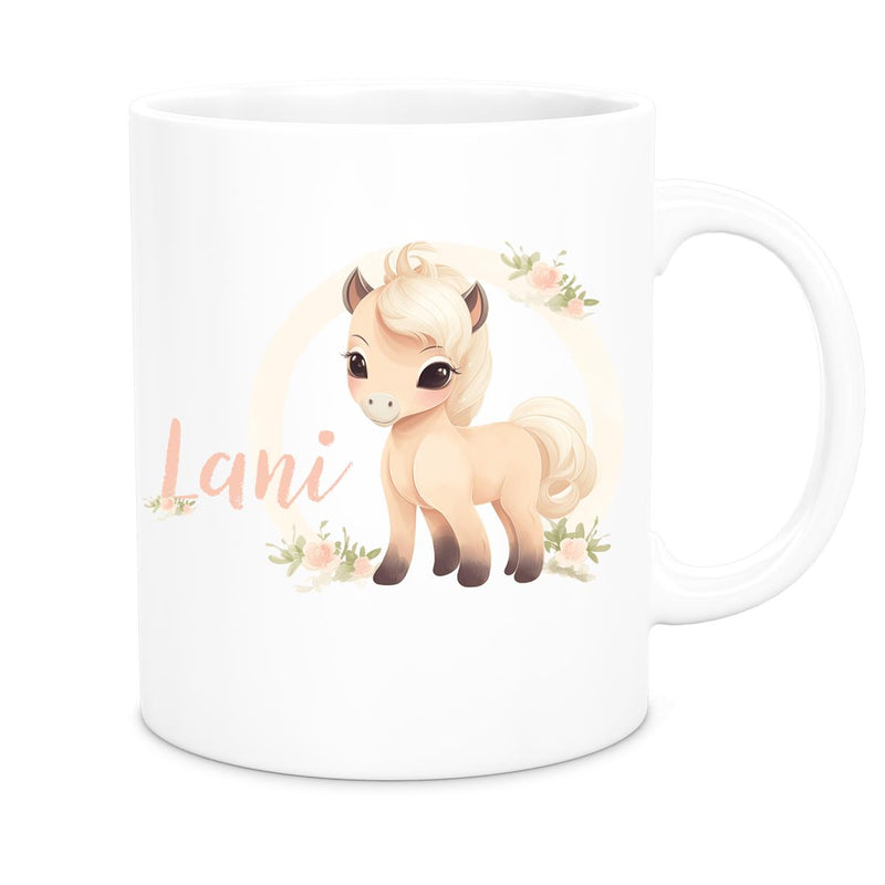 Tasse Pferd 4 Wunschname Keramik Kinderbecher personalisiert versch. Farben
