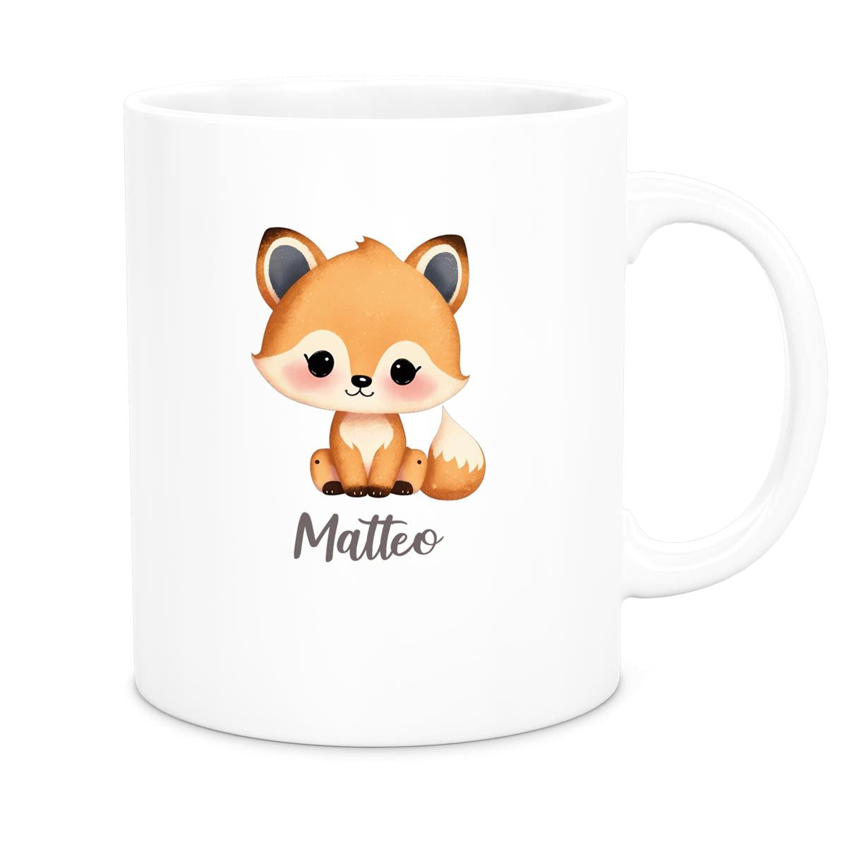 MUCKKI-PRO:e34ed610f98fd1da12d390499f7162aa3e092cde7c3b58057e34bb5e6702e1e3:Tasse Wunschname Fuchs 1 Keramik Kinderbecher versch. Farben