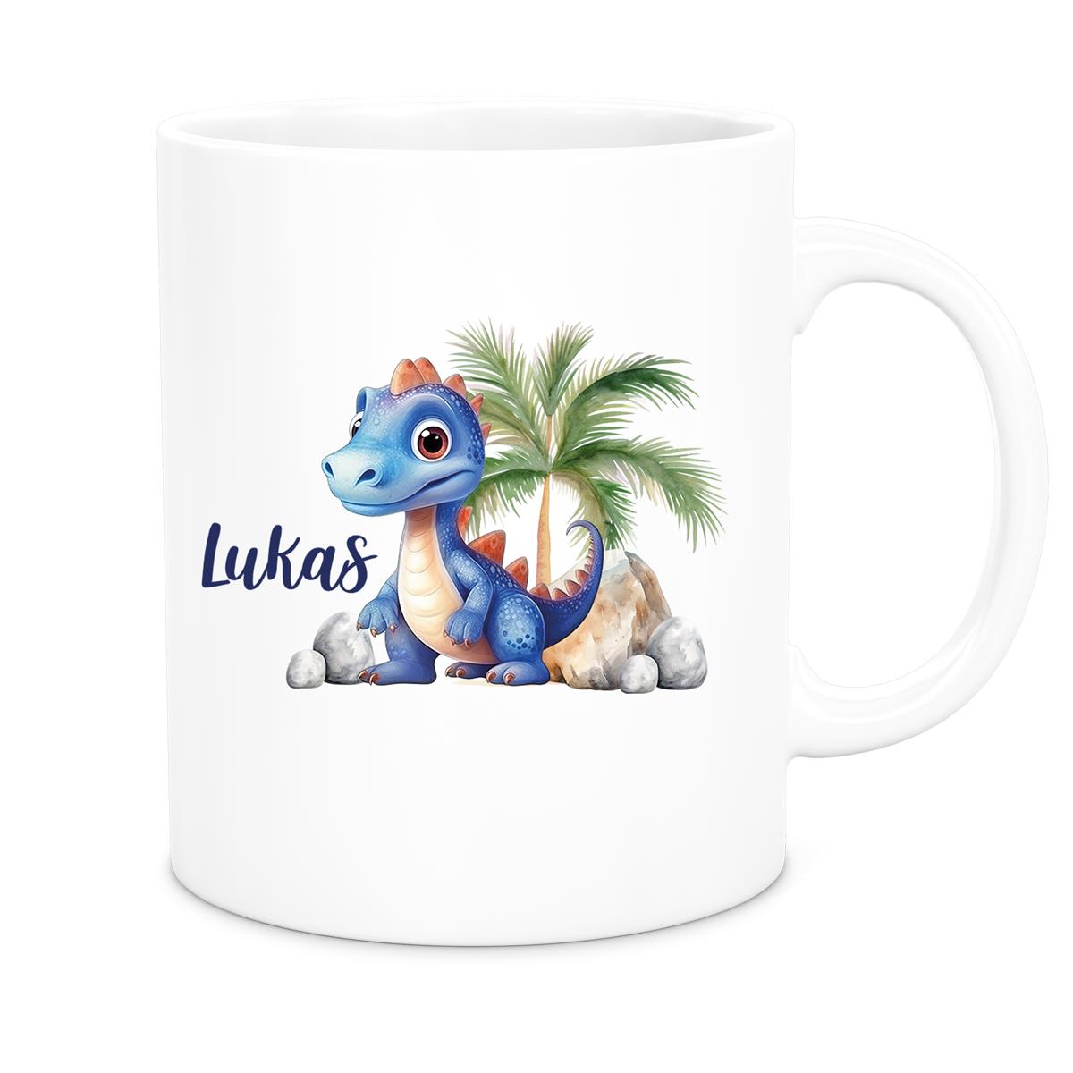 MUCKKI-PRO:b871005ee9acaa9098fa87a526a290465bd6beece2f9d02c625bf94a9c1c95bb:Tasse Dino 8 Wunschname Keramik Kinderbecher Personalisiert versch. Farben