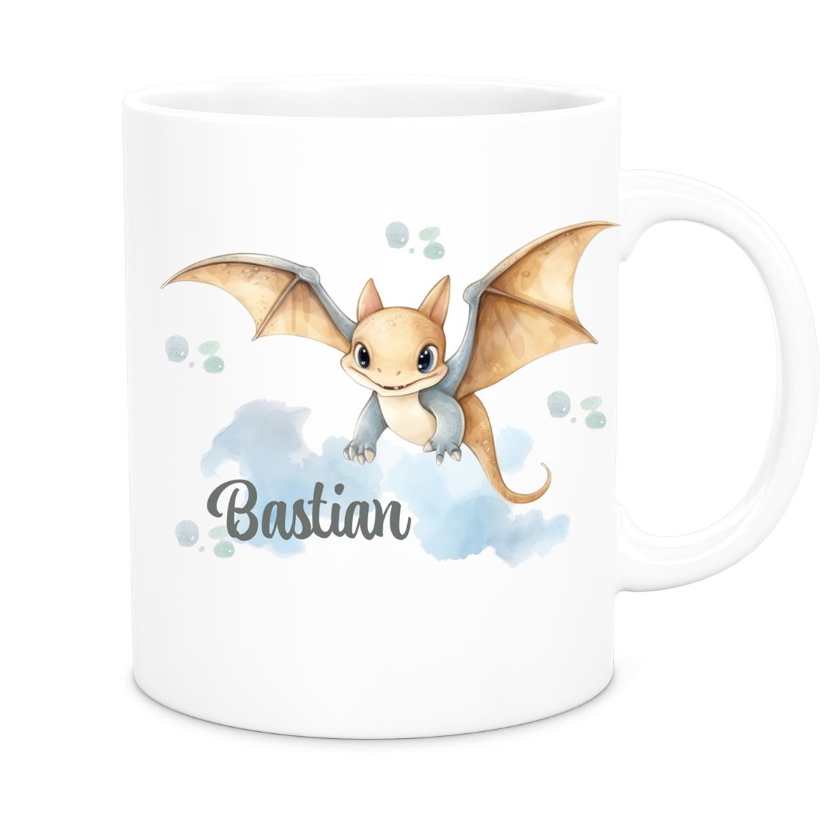 MUCKKI-PRO:28d0cd47af879d7eab5850c2f7000ae8e2bff103ce9b4ef9717a54f04c05e7b2:Tasse Wunschname Dino 4 Keramik Kinderbecher versch. Farben
