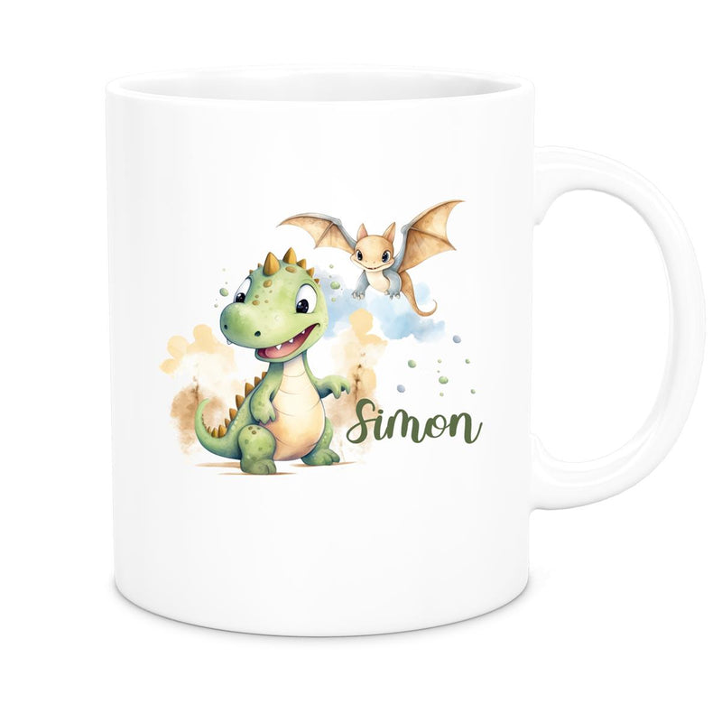 Tasse Dino 6 Wunschname Keramik Kinderbecher Personalisiert versch. Farben