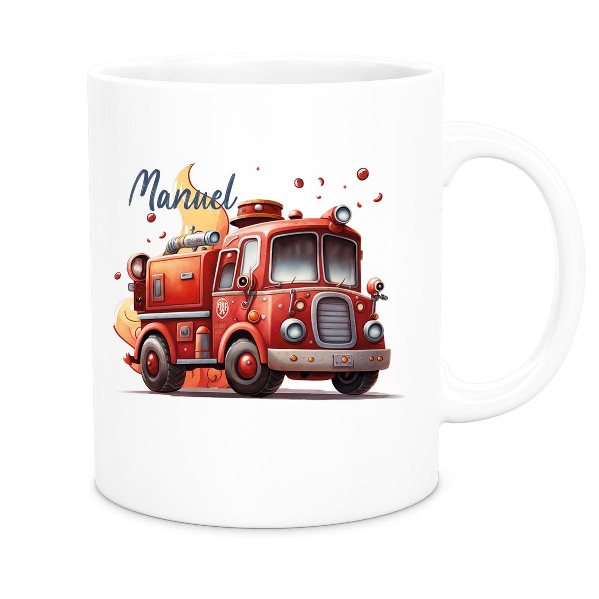 MUCKKI-PRO:4940b353623635cba93ce495ea19980832b3829927fd53e2527944b2bb8759ad:Tasse Wunschname Feuerwehr 1 Keramik Kinderbecher versch. Farben