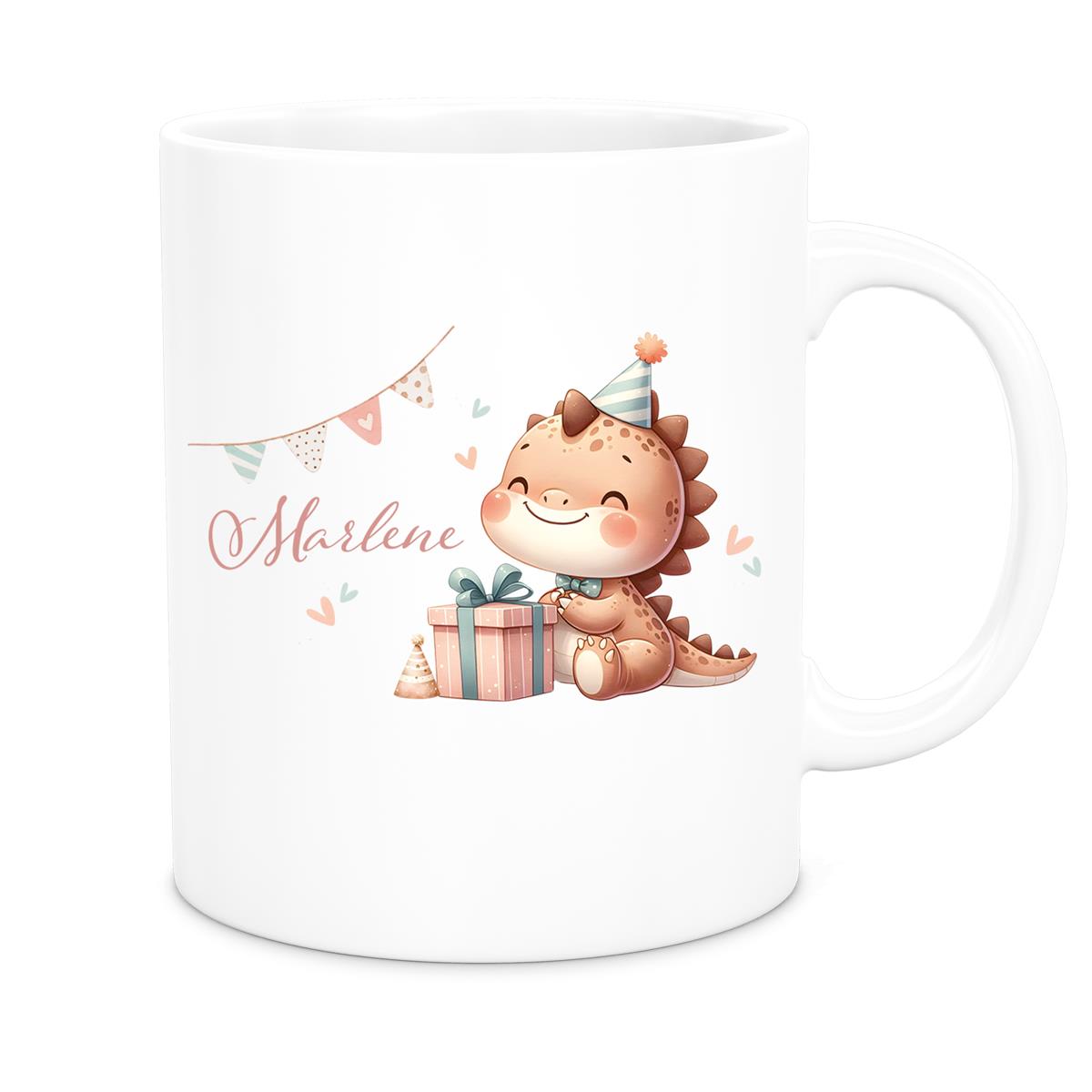 MUCKKI-PRO:73af2b278ddd5e9b63c05b74c30ed010ffd1dcf7a0741dc4d80b11e45642aff6:Tasse Dino 18 Wunschname Keramik Kinderbecher Personalisiert versch. Farben