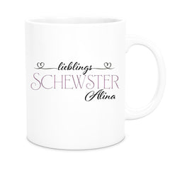 Tasse Wunschname Lieblings-Schwester 1 personalisiert Keramik versch. Farben