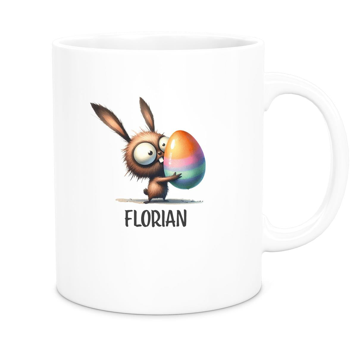 MUCKKI-PRO:c0c7eb1c818dcf65007da55967ed3629a811a3efb2945cf7e12015eeb0866b88:Tasse Ostern - Hase 6 Wunschnamen Keramik personalisiert versch. Farben
