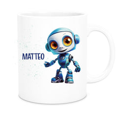 Tasse Wunschname Roboter 2 Keramik Kinderbecher versch. Farben