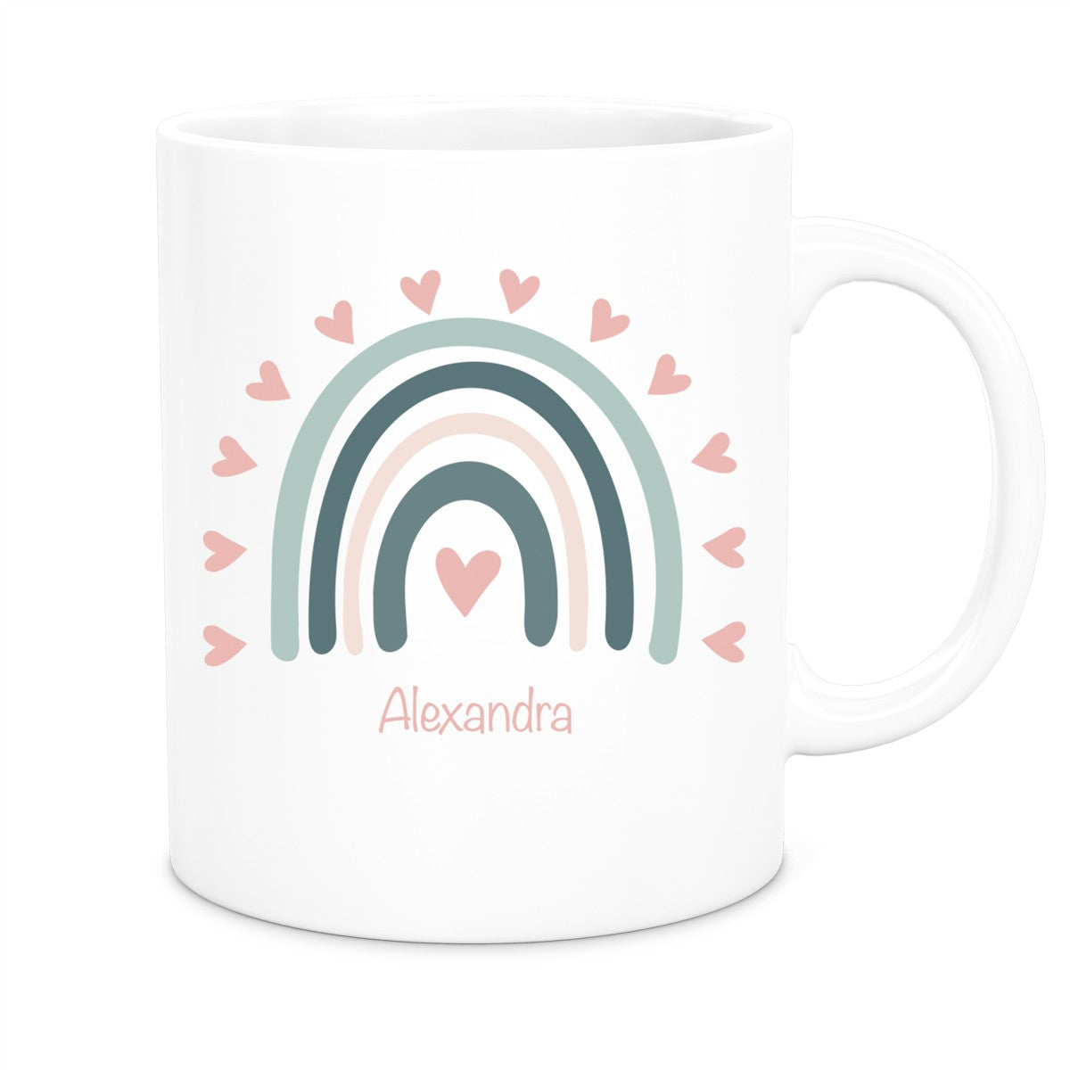 MUCKKI-PRO:482fdef23e4ba5e3424e925726aa36ff7d3ca6d9a3b15897c740368cc9f69a8a:Tasse Wunschname Regenbogen 4 Keramik Kinderbecher versch. Farben