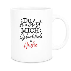 Tasse Liebe - Spruch "Du machst mich glücklich" Valentinstag Wunschnamen Keramik personalisiert versch. Farben