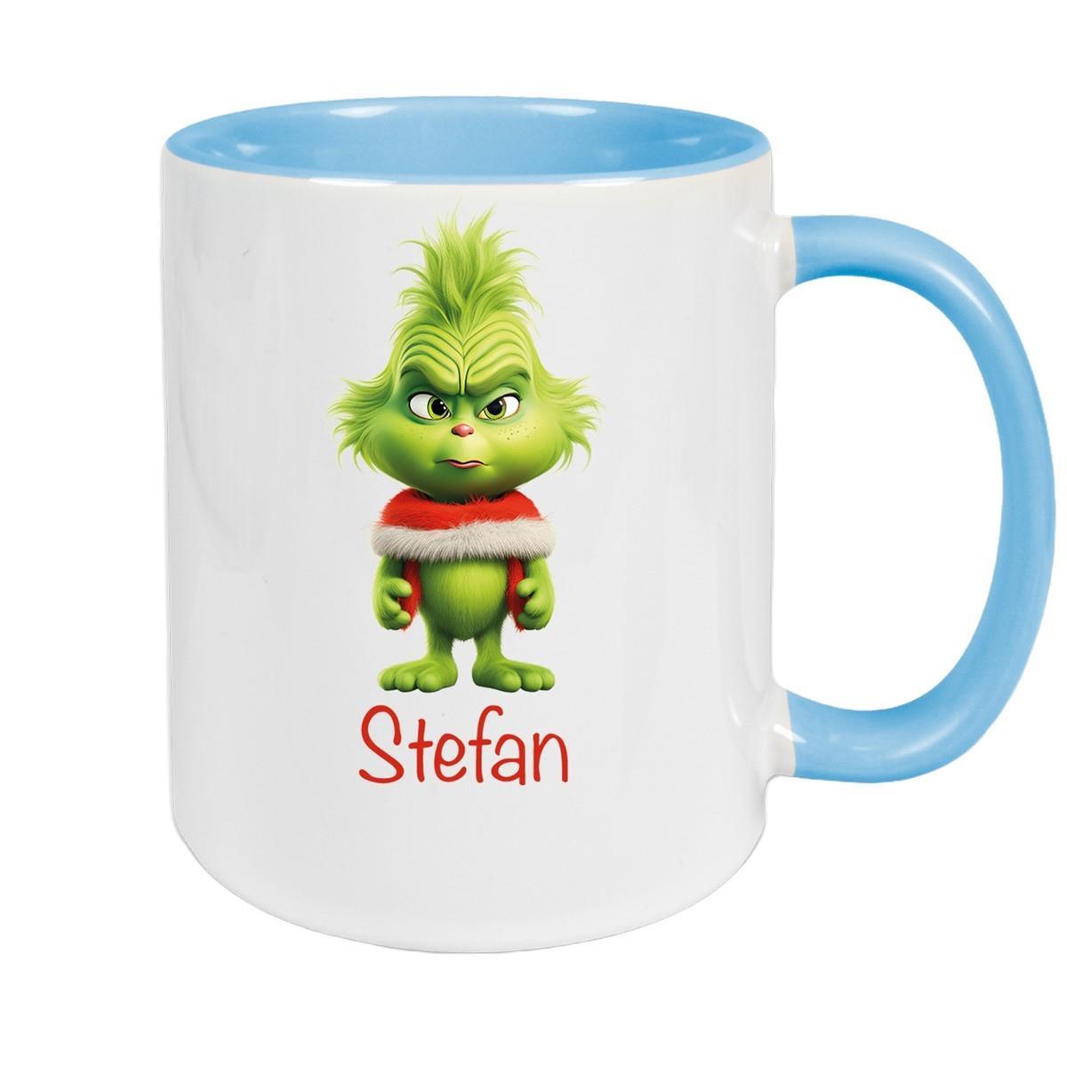 MUCKKI-PRO:ed06e41630b6513ee77766a6be0d5b924aca3730a4b1739264e2763deff92d9f:Tasse Wunschname Weihnachten Grinch 1 Keramik Kinderbecher – Hellblau