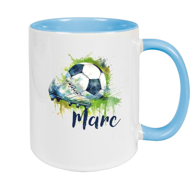 Tasse Fußball 4 Wunschname Keramik Kinderbecher personalisiert versch. Farben
