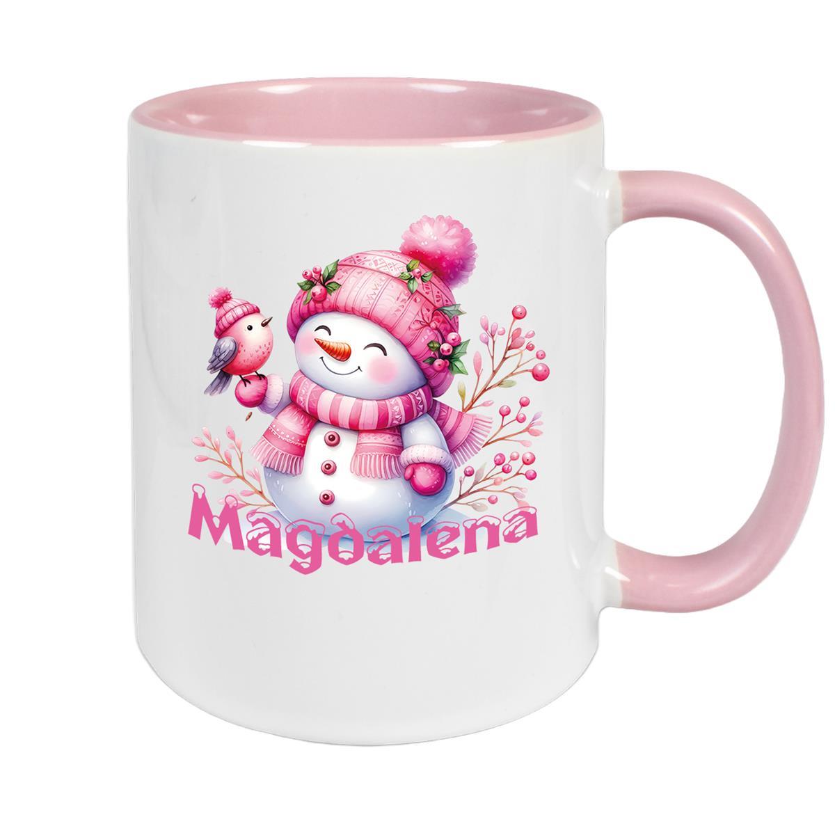 MUCKKI-PRO:45ad52260dca4e3428b37915870d4e50da09d68b90a3bd1797a66b01b322515c:Tasse Wunschname Weihnachten Schneemann 1 Keramik Kinderbecher – Altrosa