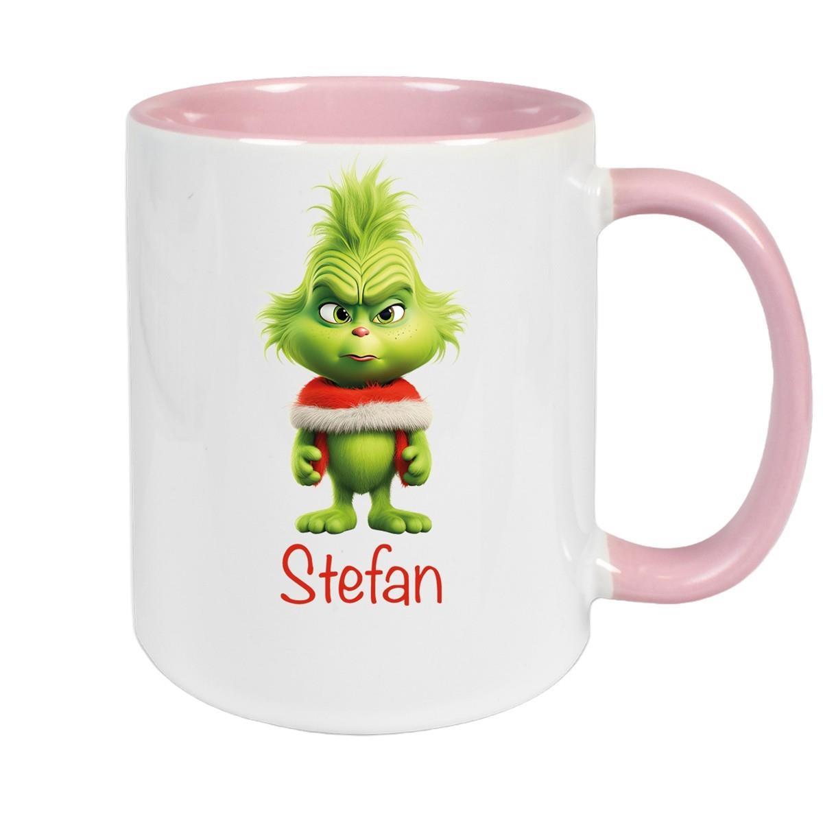 MUCKKI-PRO:cd51854bcc02c66fa1de39adb3679fd3d6a1822d05dc44aeda1ac53cdca5caf7:Tasse Wunschname Weihnachten Grinch 1 Keramik Kinderbecher – Altrosa