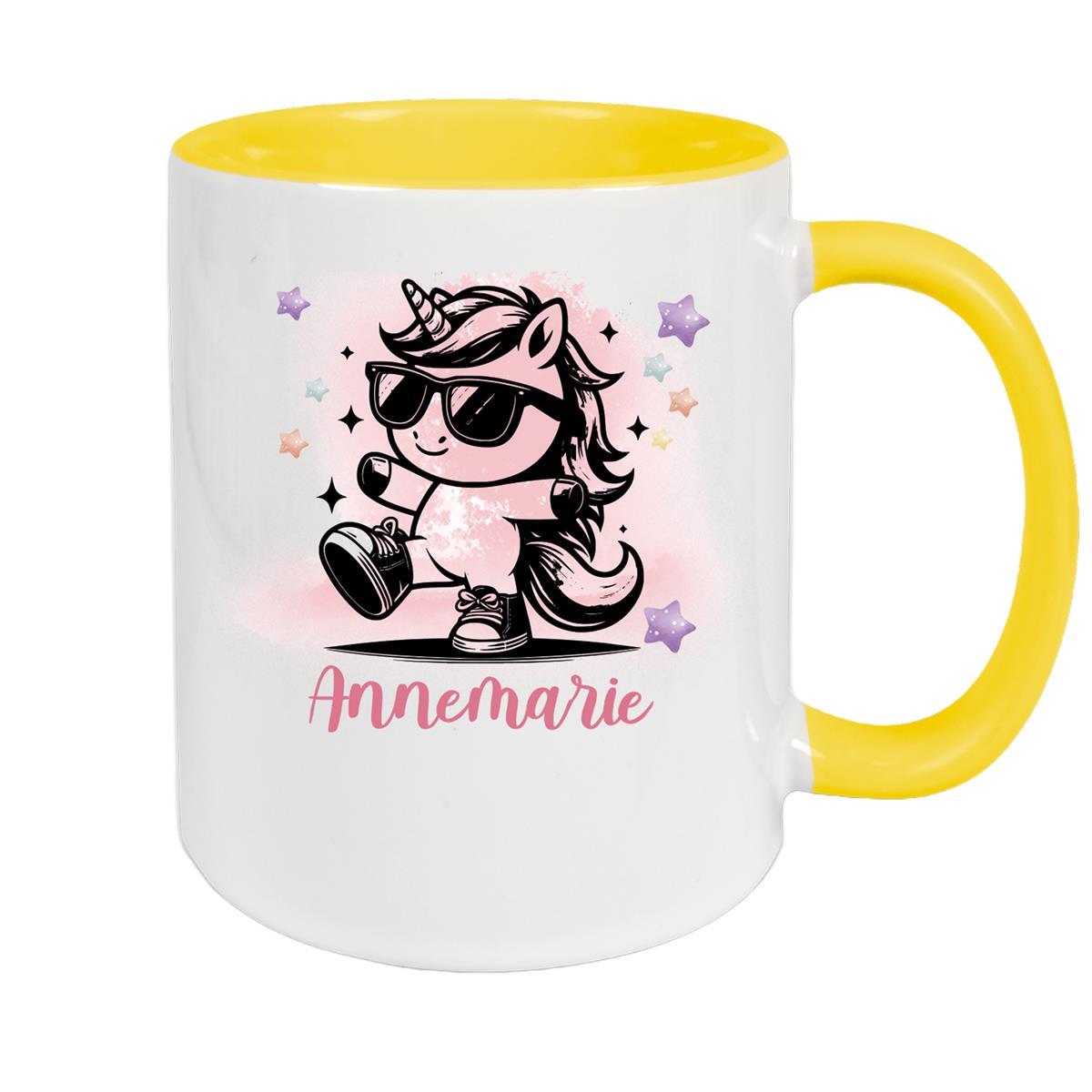MUCKKI-PRO:df20f9a58c60ab1428595812f7e09ed991806d796f77f35bb57e99039b7ee738:Tasse Wunschname Einhorn 11 Keramik Kinderbecher personalisiert – Gelb