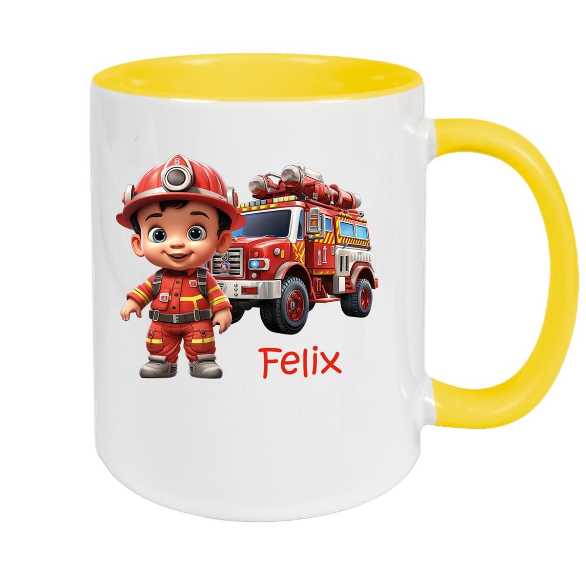 MUCKKI-PRO:2d03803b641020489df6c87c36e3f1b36e1e3270dbeb6d11473e6a53e7e6dd91:Tasse Wunschname Feuerwehr 4 Keramik Kinderbecher – Gelb