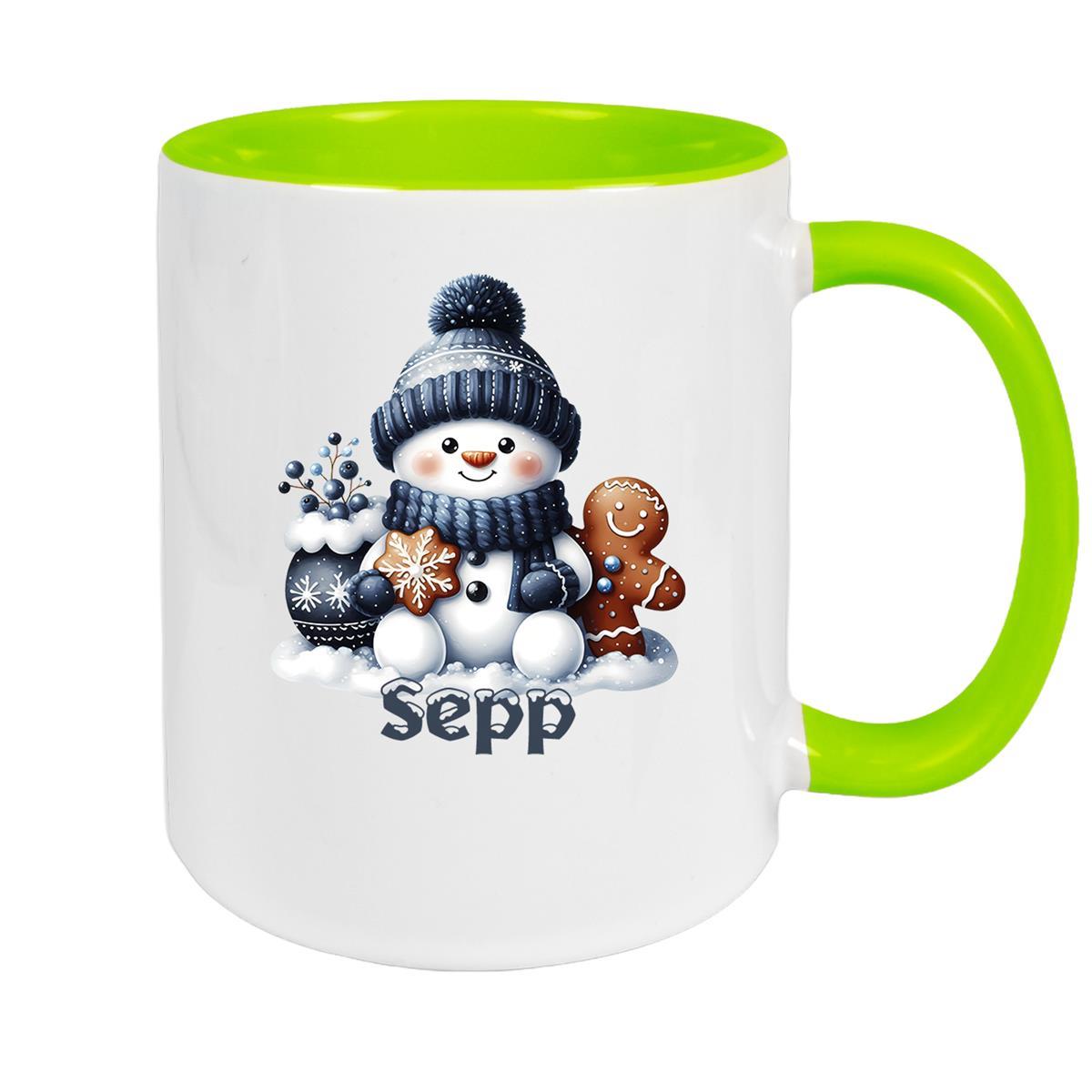 MUCKKI-PRO:39dac3a739dbe4b2b9197f3af0ed0b674f3aecb523d58e1113194087fc754870:Tasse Wunschname Weihnachten Schneemann 4 Keramik Kinderbecher – Grün