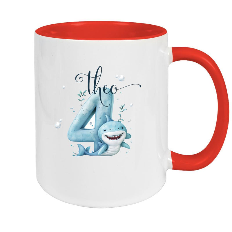 Tasse Geburtstag Hai Wunschname Keramik Kinderbecher Personalisiert versch. Farben