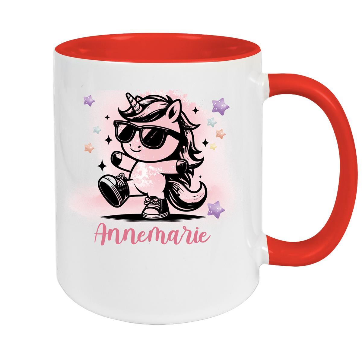 MUCKKI-PRO:e04c88a71d64b5da70e130647ad07b8481050b3352d33ebe5ca7cd4024467f23:Tasse Wunschname Einhorn 11 Keramik Kinderbecher personalisiert – Rot