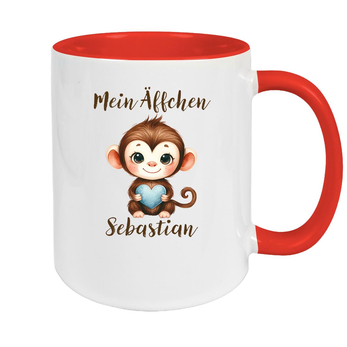 MUCKKI-PRO:5098ec7d51c70d7e7fa549530275f5ccbdddde9d51d858c84d38fc841d69a785:Tasse Liebe - Äffchen Valentinstag Wunschnamen Keramik personalisiert – Rot