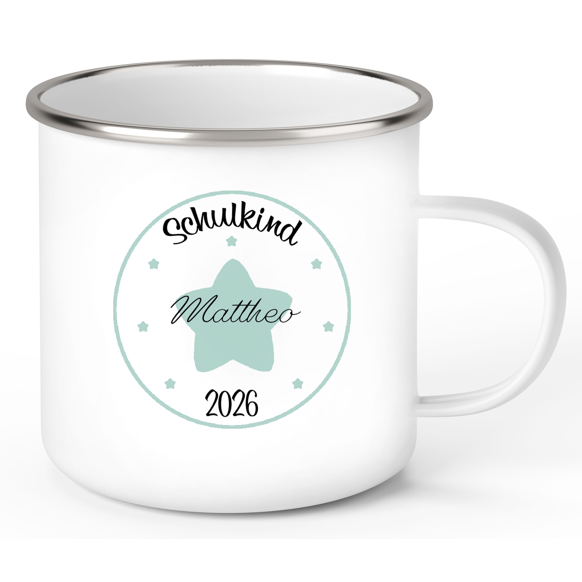 Tasse Schulkind 01 Wunschname Emaille Kinderbecher Personalisiert