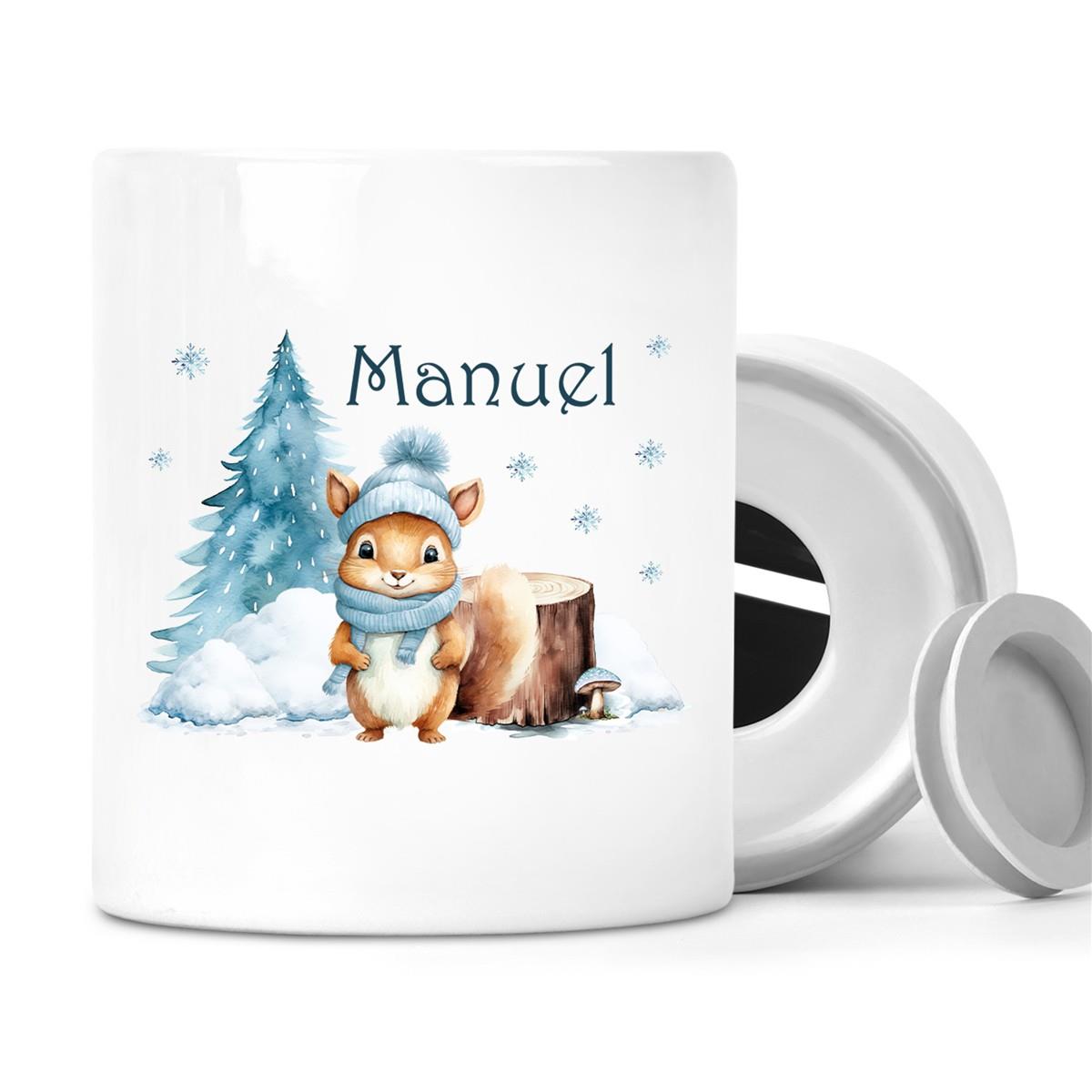 Spardose mit Wunschname Weihnachten Eichhörnchen 1 personalisiert