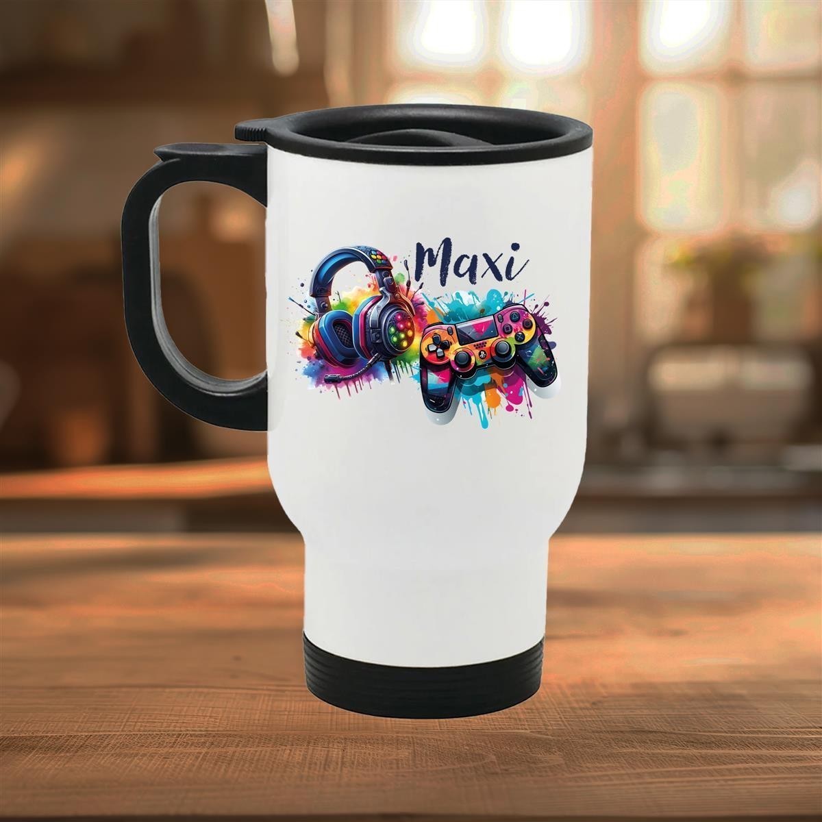 Edelstahl-Thermobecher mit Deckel Gamer #03 weiß Edelstahl-Thermobecher mit Deckel Gamer #03 weiß