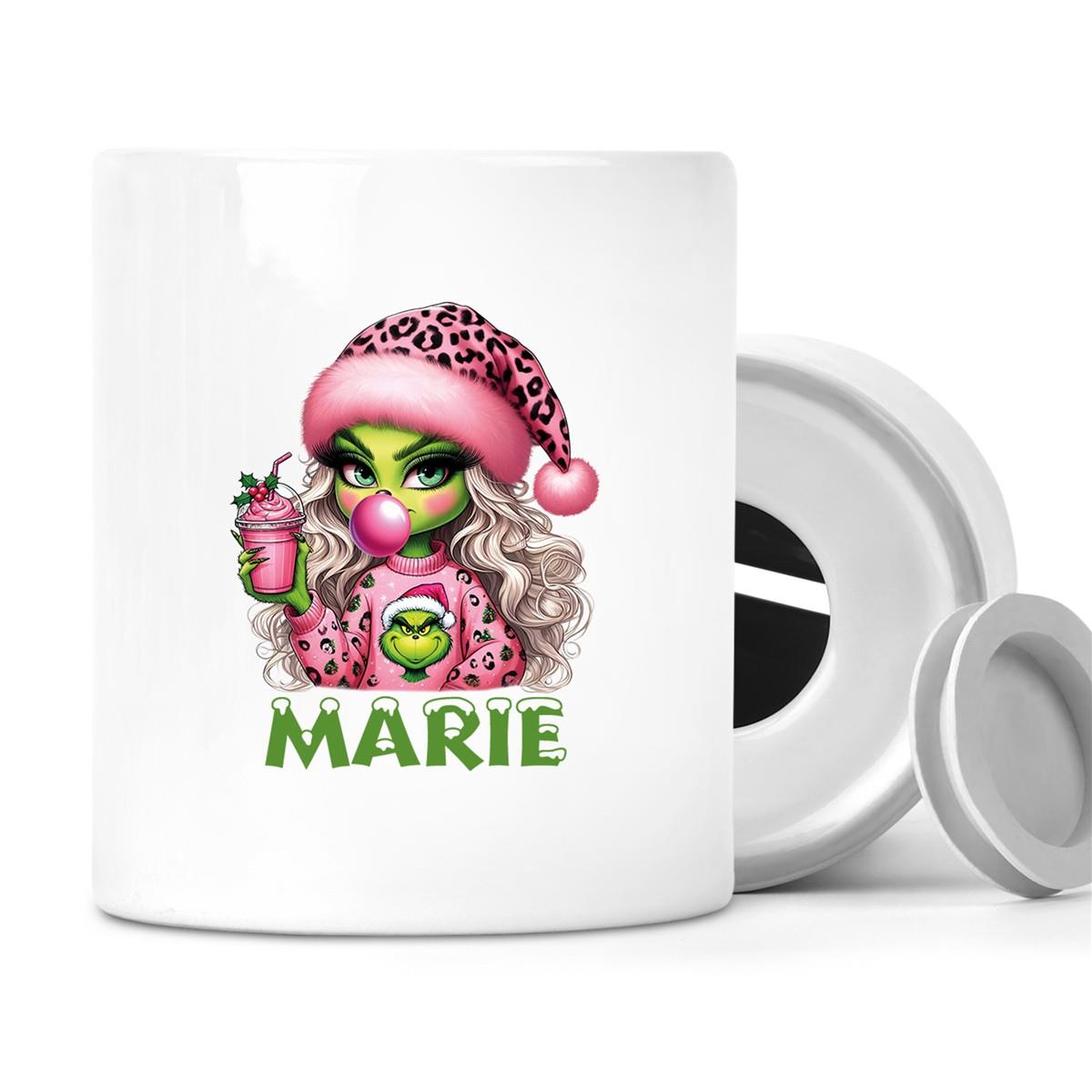 Spardose mit Wunschname Weihnachten Lady-Grinch 5 personalisiert