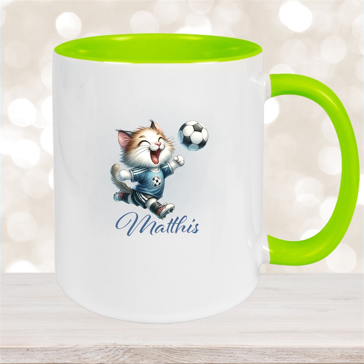 Tasse Wunschname Fußball #18 Personalisiert Katze Keramik Kinderbecher versch. Farben