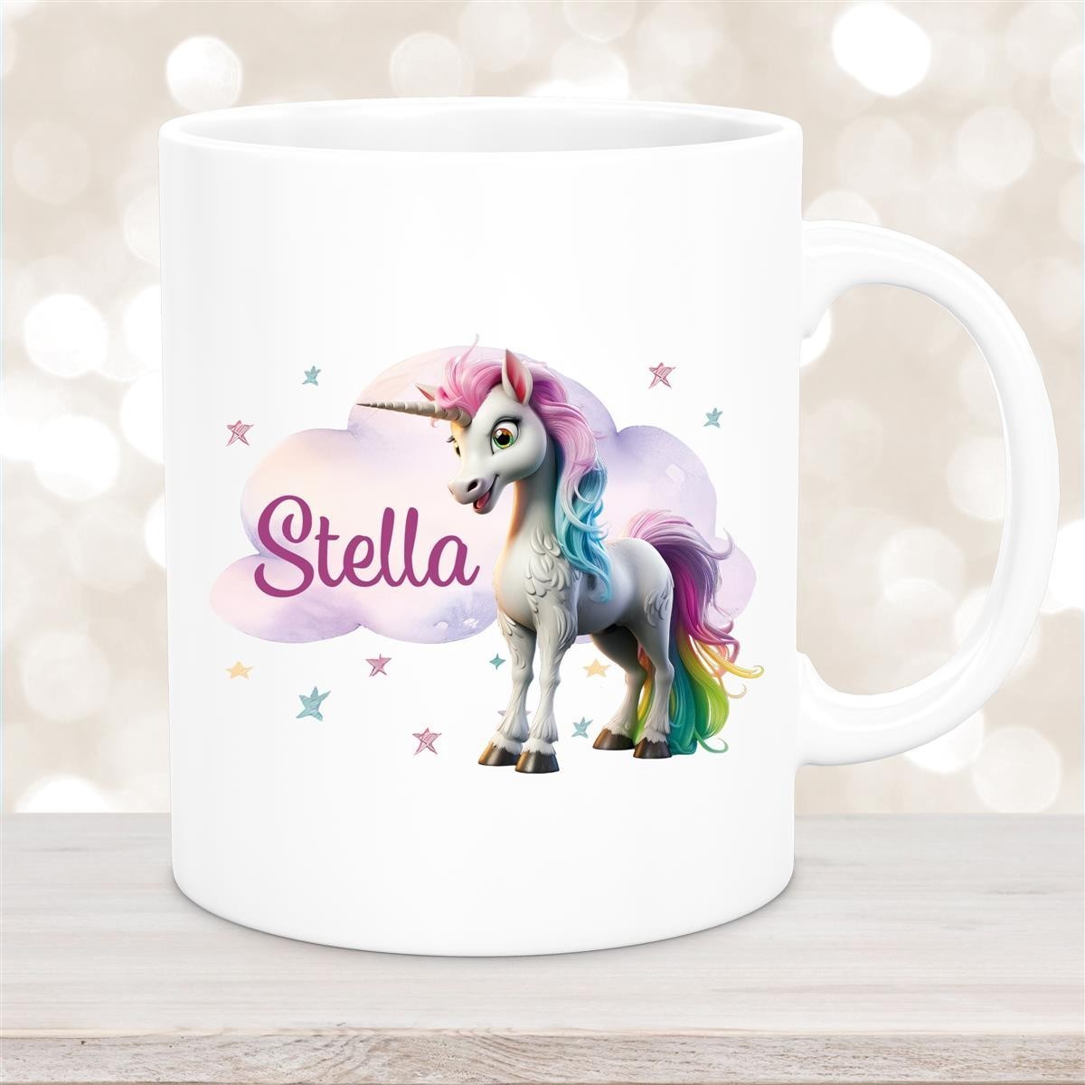 Tasse Einhorn Wolke #4 Wunschname Keramik Kinderbecher personalisiert Weiß