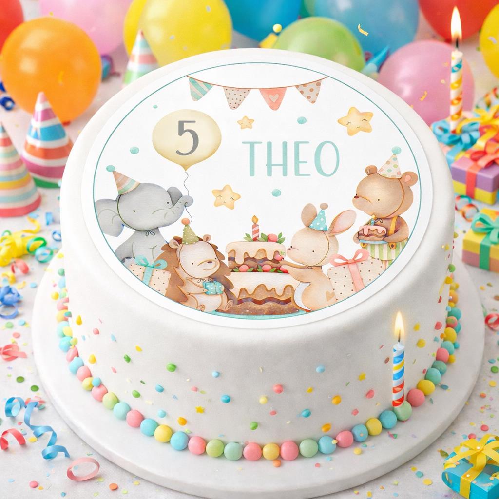 Tortenaufleger Geburtstag Tiere 1 Name & Zahl (20cm)