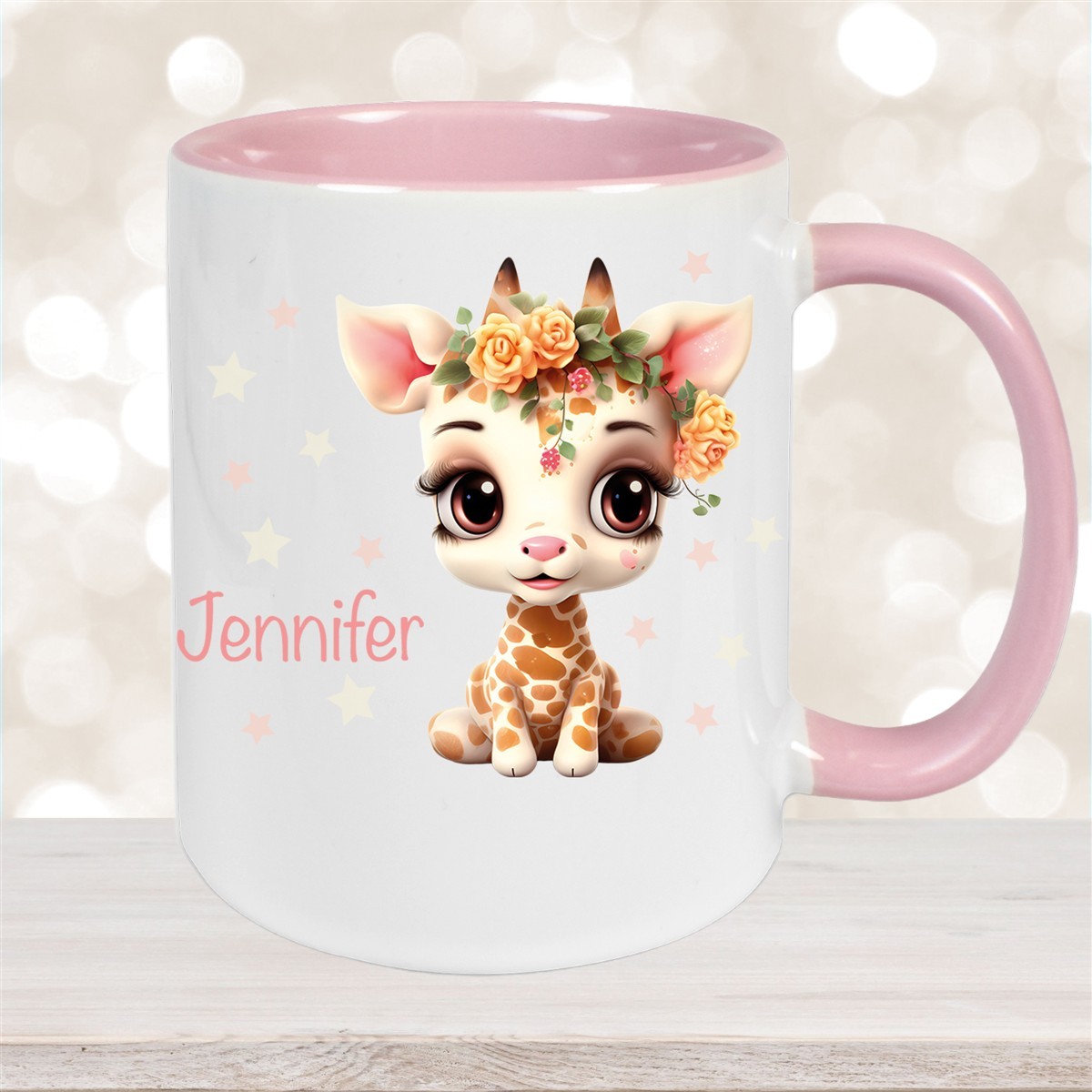 Tasse Wunschname Giraffe #1 Keramik Kinderbecher Altrosa