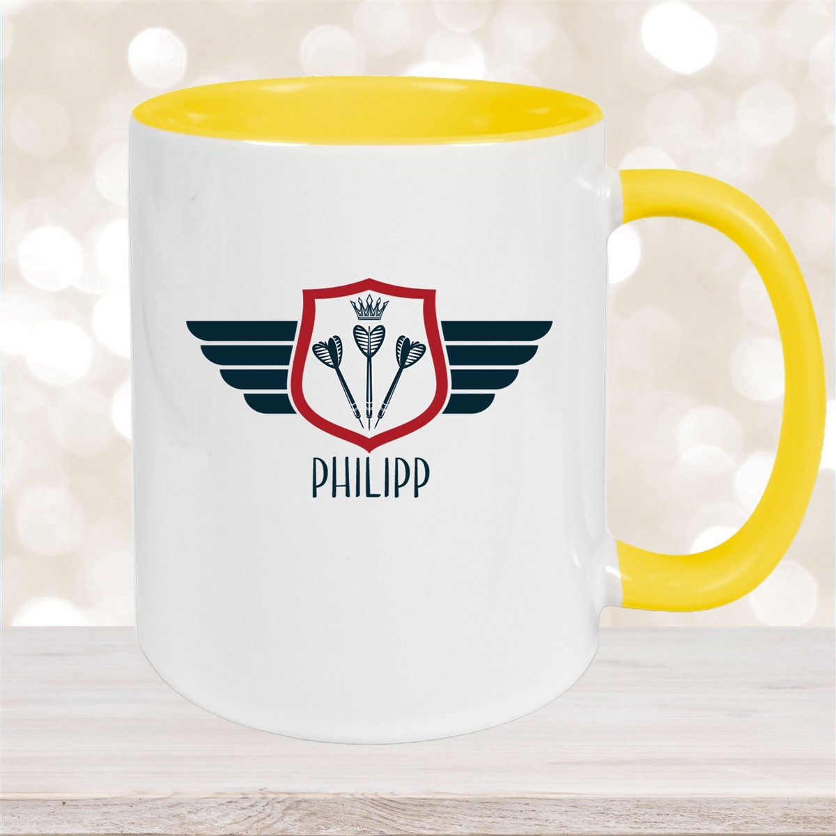 Tasse Dart #2 Wunschname Keramik Kinderbecher personalisiert Gelb