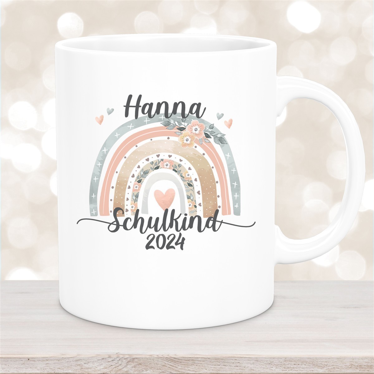 Tasse Schulkind #06 Wunschname Rainbow Keramik Kinderbecher Personalisiert versch. Farben