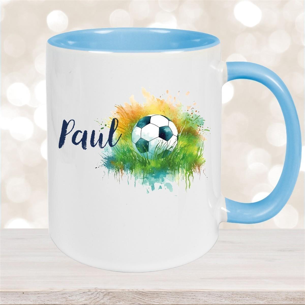 Tasse Fußball 5 Wunschname Keramik Kinderbecher personalisiert versch. Farben