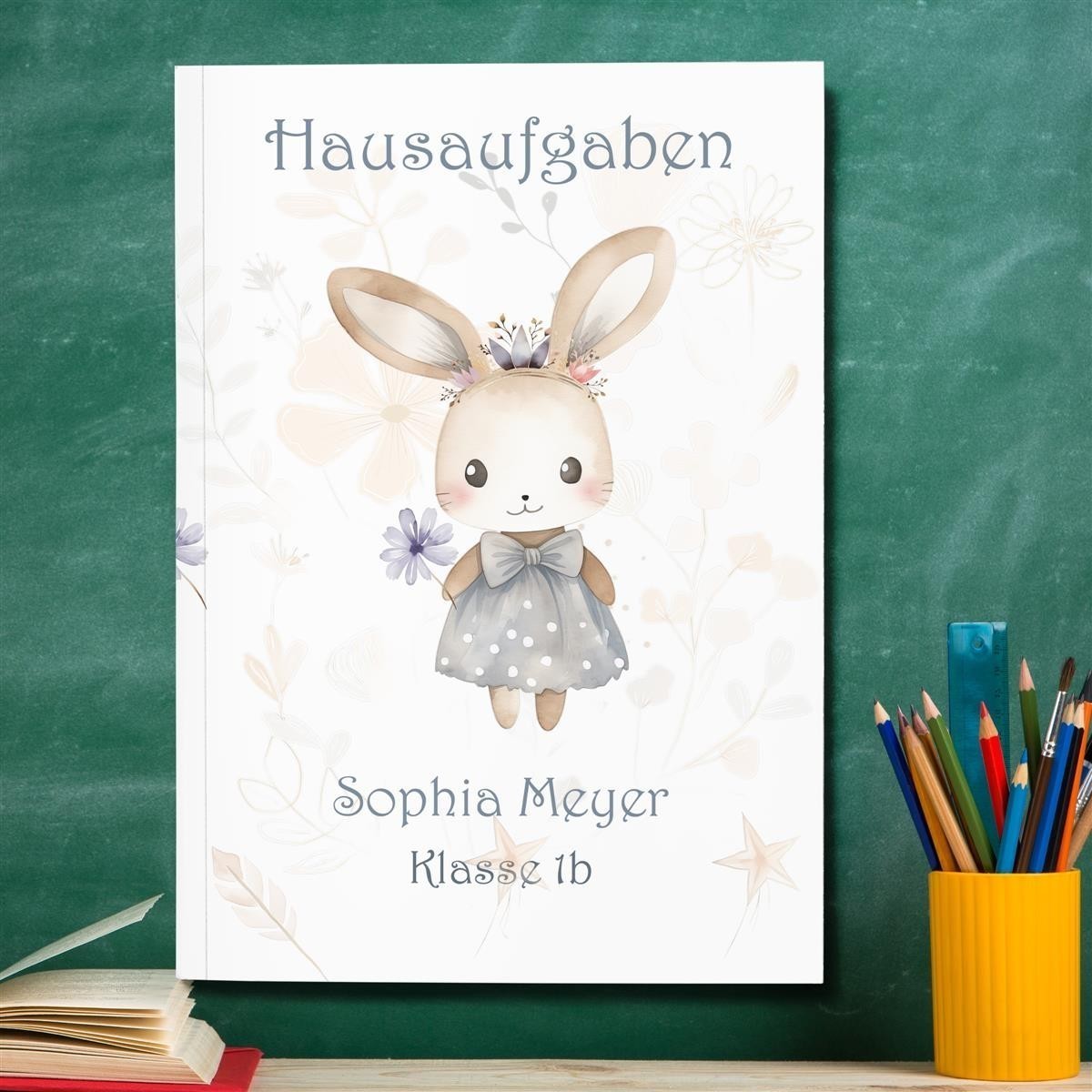 Hausaufgabenheft Hase #1 DIN A5 - 48 Blatt mit Name und Klasse