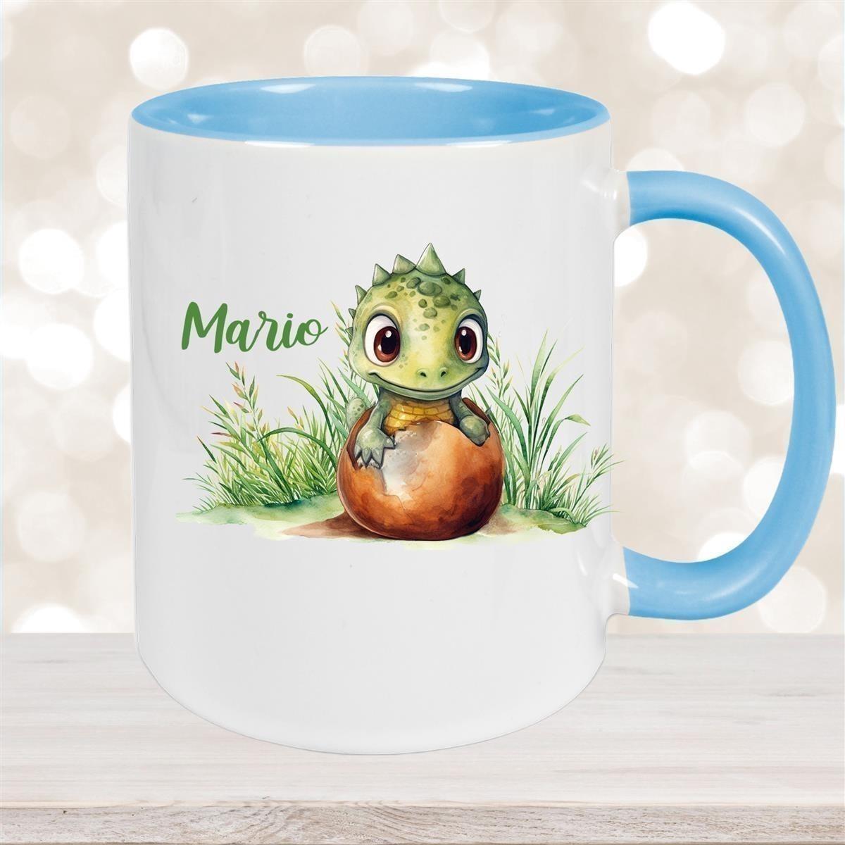 Tasse Dino 7 Wunschname Keramik Kinderbecher Personalisiert versch. Farben