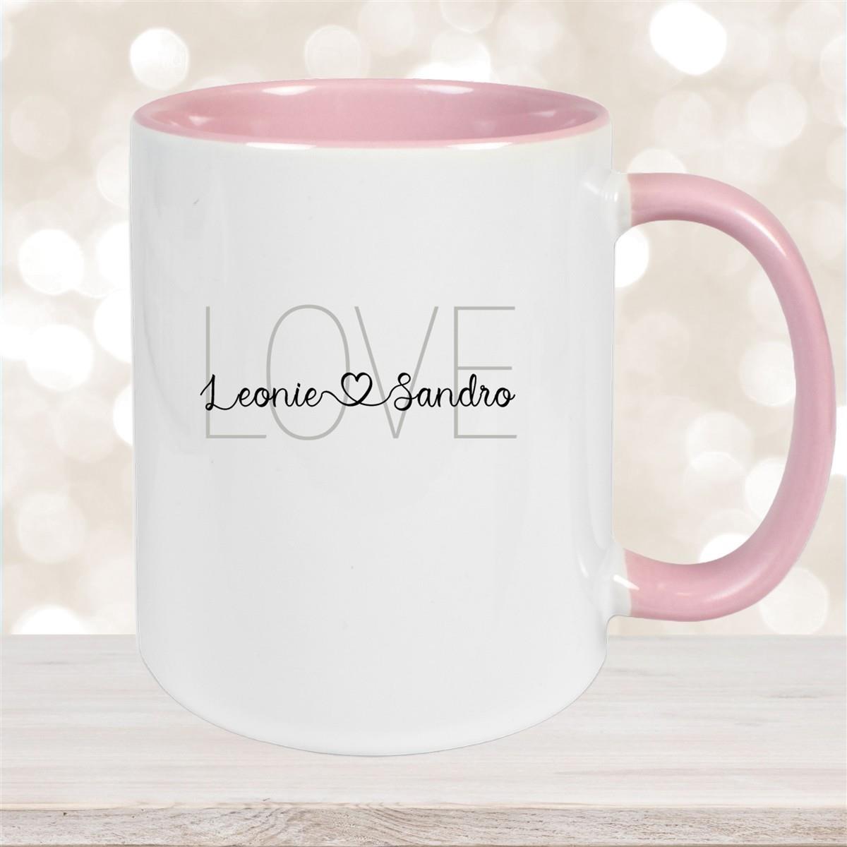 Tasse Liebe - Spruch "LOVE" Valentinstag Wunschnamen Keramik personalisiert versch. Farben