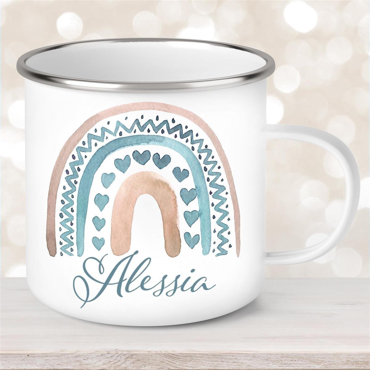 Tasse Wunschname Regenbogen #5 Emaille Kinderbecher Tasse Wunschname Regenbogen #5 Emaille Kinderbecher