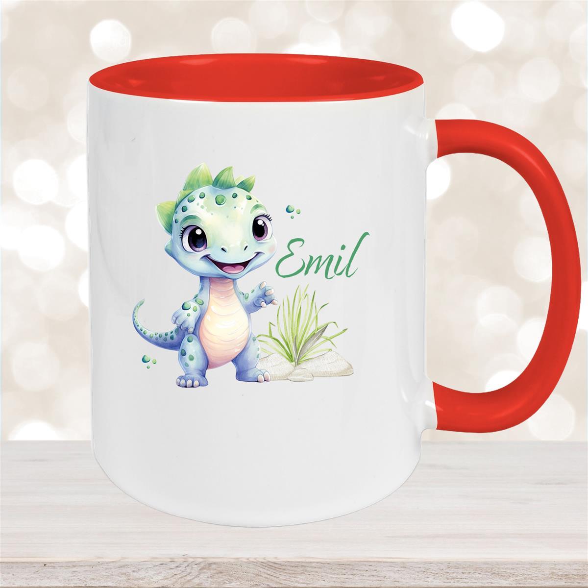 Tasse Dino #14 Wunschname Keramik Kinderbecher Personalisiert Rot