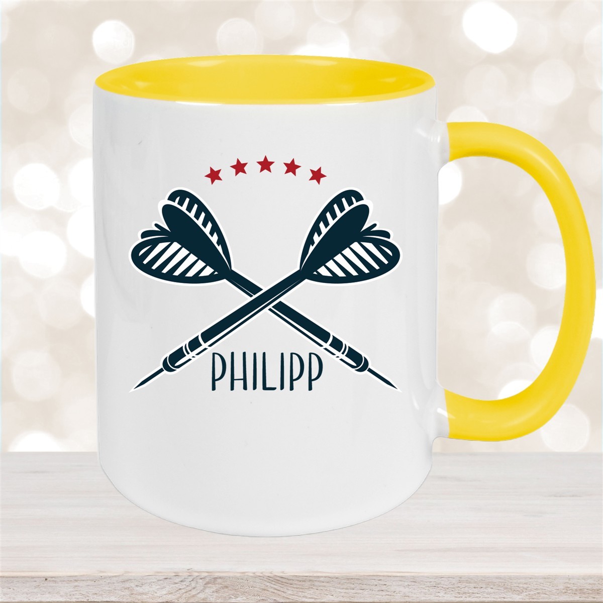 Tasse Dart #3 Wunschname Keramik Kinderbecher personalisiert Gelb