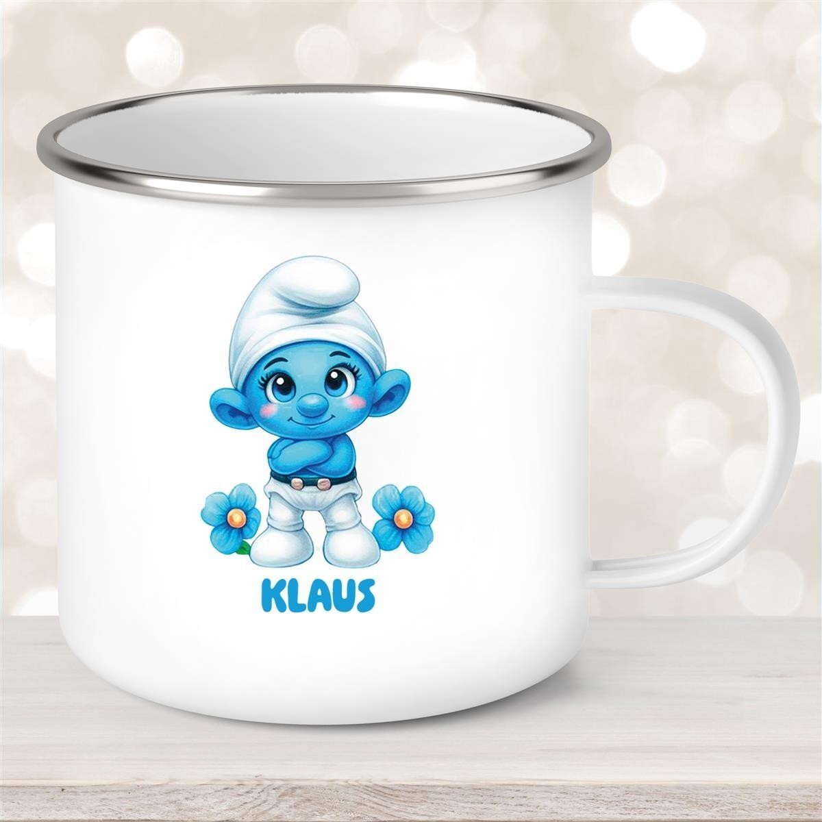 Tasse Kinder Schlumpf #3 Wunschname Emaille Kinderbecher personalisiert Tasse Kinder Schlumpf #3 Wunschname Emaille Kinderbecher personalisiert