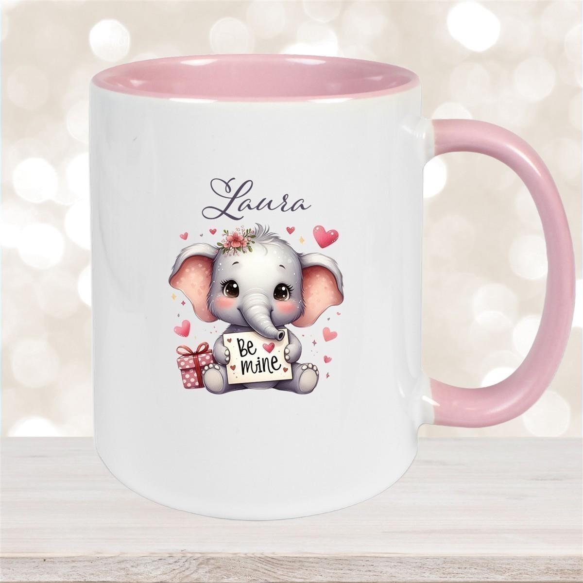 Tasse Liebe - Elefant Valentinstag Wunschnamen Keramik personalisiert versch. Farben