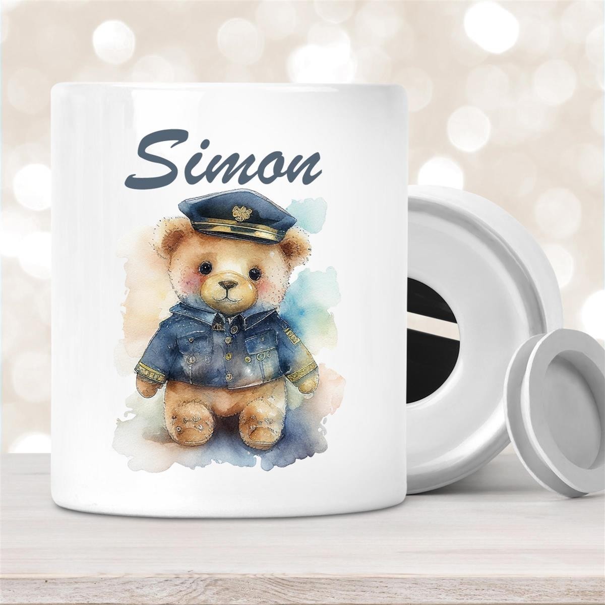 Spardose mit Wunschname Polizei Teddy #1 personalisiert Spardose mit Wunschname Polizei Teddy #1 personalisiert