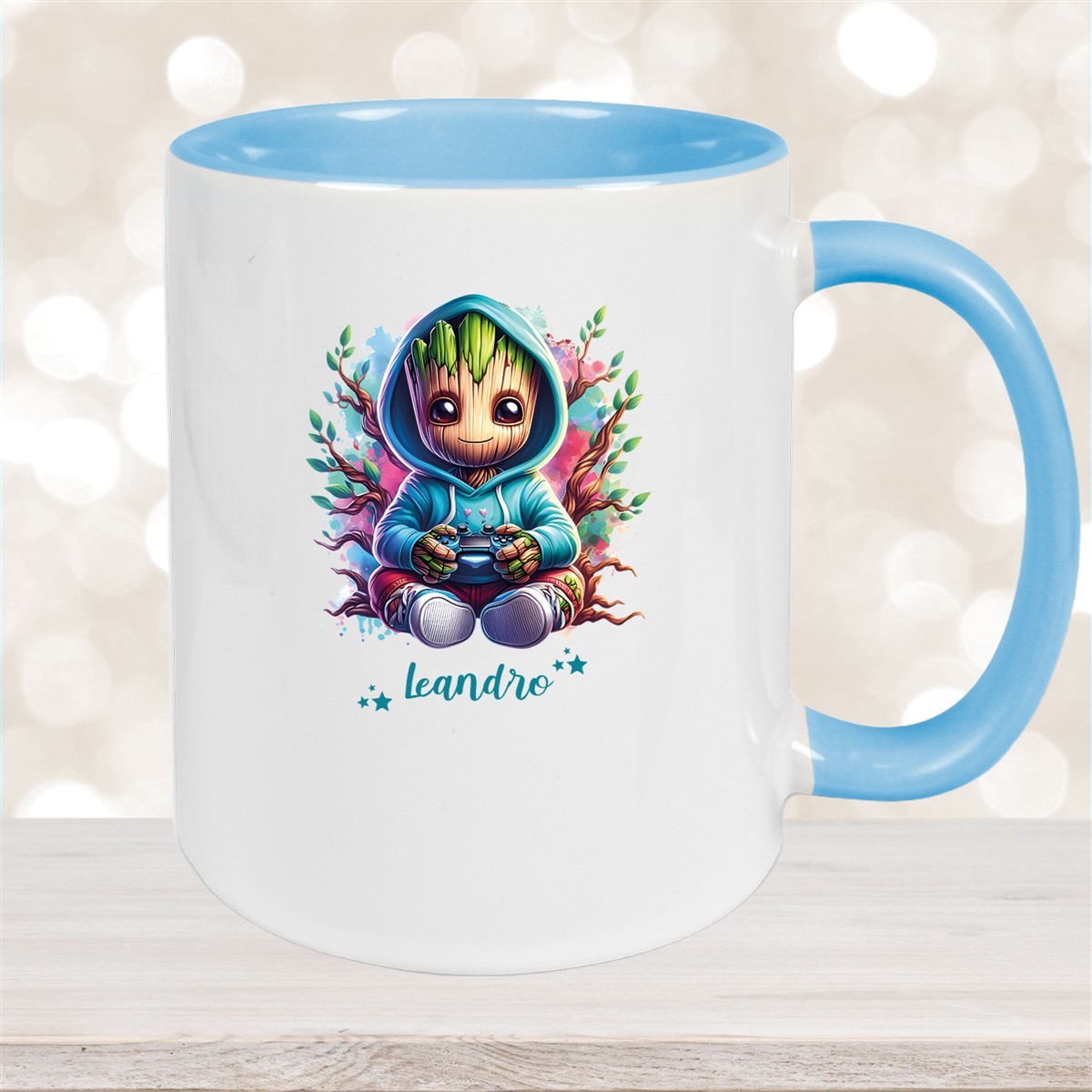 Tasse Wunschname Baby-Groot #6 Keramik Kinderbecher personalisiert Hellblau