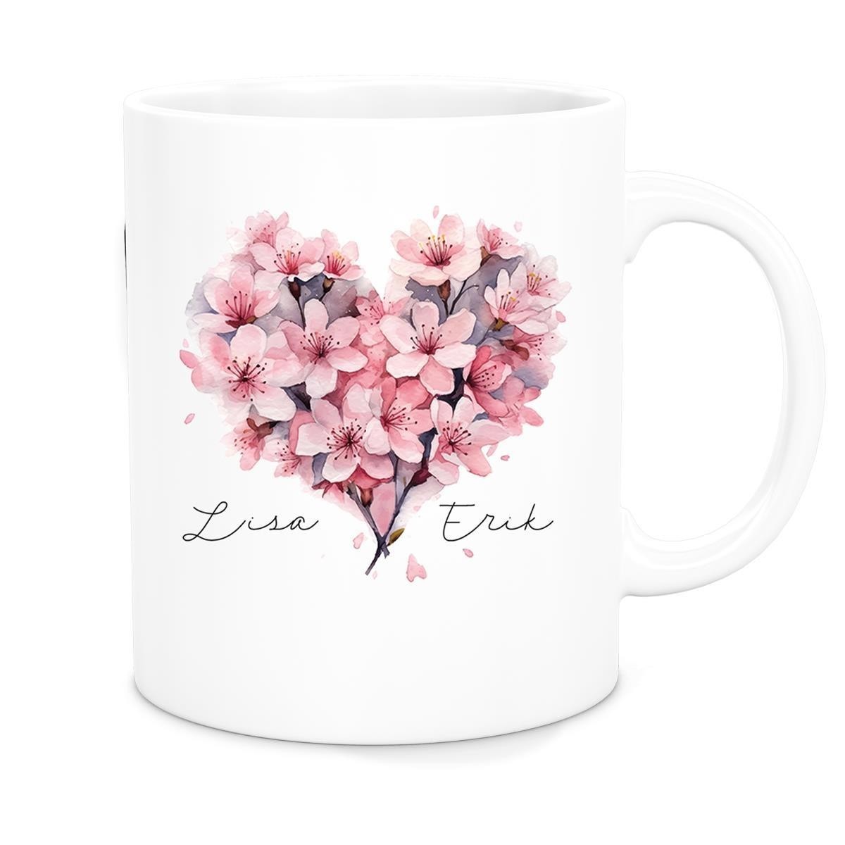 Tasse Liebe - Kirschblüten-Herz Valentinstag Wunschnamen Keramik personalisiert Weiß Tasse Liebe - Kirschblüten-Herz Valentinstag Wunschnamen Keramik personalisiert Weiß