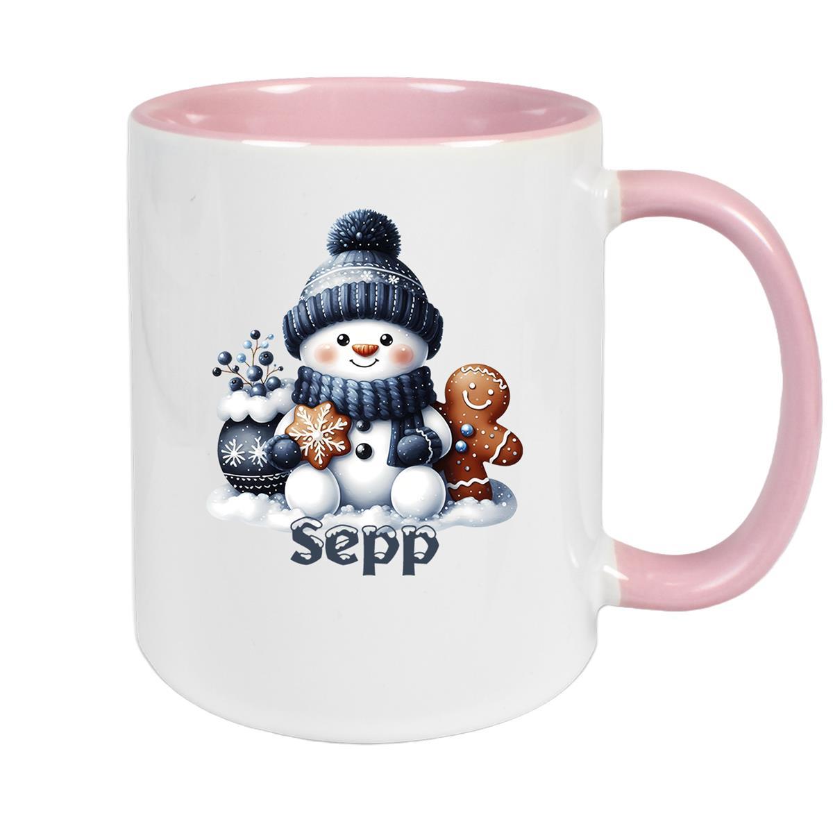 Tasse Wunschname Weihnachten Schneemann 4 Keramik Kinderbecher versch. Farben