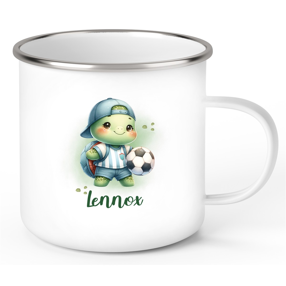 Tasse Fußball 14 Wunschname Emaille Kinderbecher personalisiert