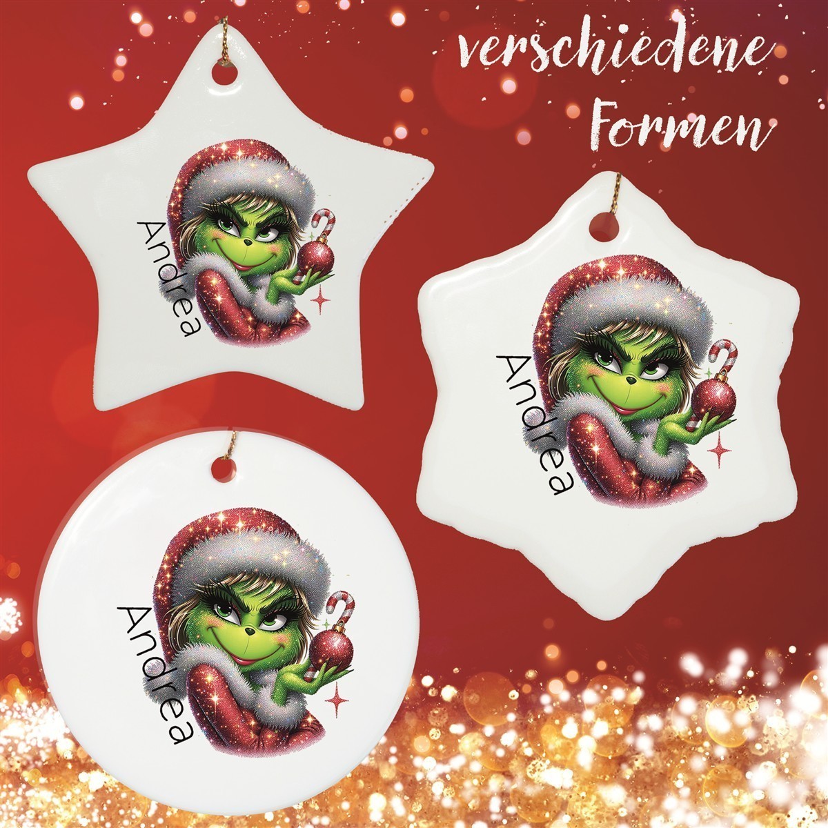 Christbaumanhänger Weihnachten Lady - Grinch #3 Ornament Christbaumschmuck Rund